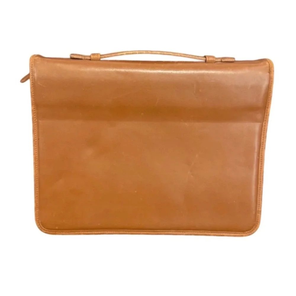Vintage Coach British Tan Leather 3 Ring Binder Zip Portfolio Briefcase Handle
